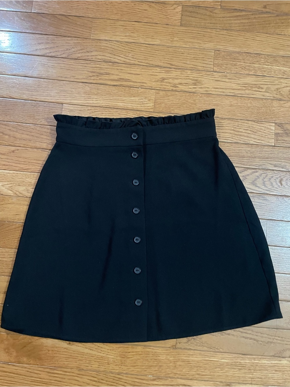 LOFT Black Button-Front A-Line Skirt with Ruffle Waist